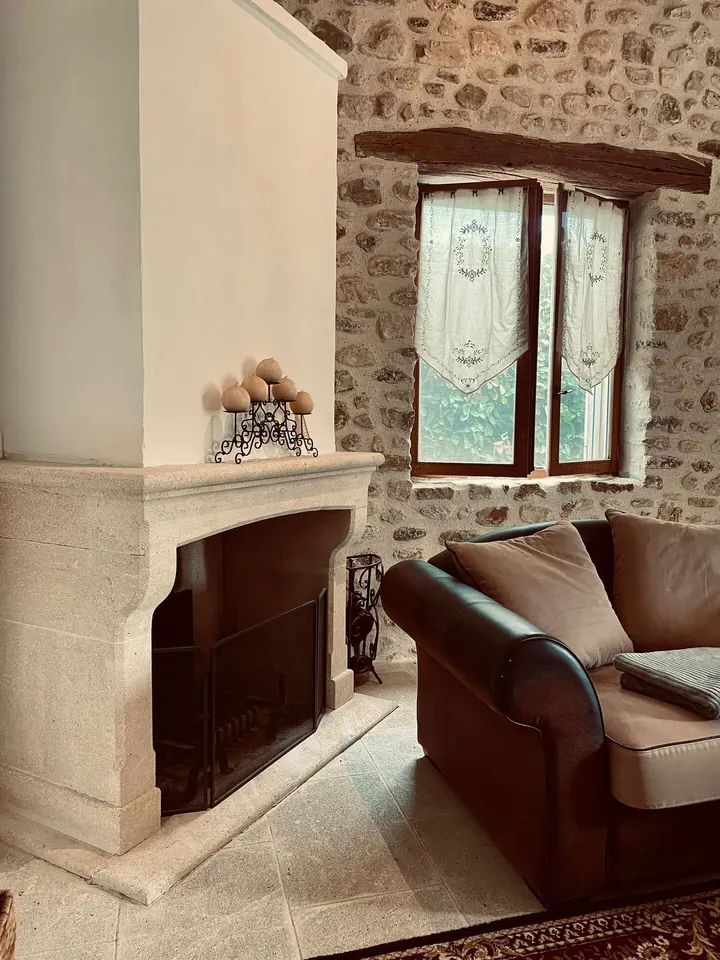 Stone fireplace in the living room