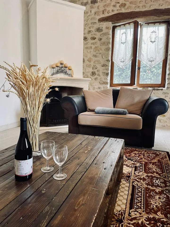 Living room with sofas and wooden coffee table